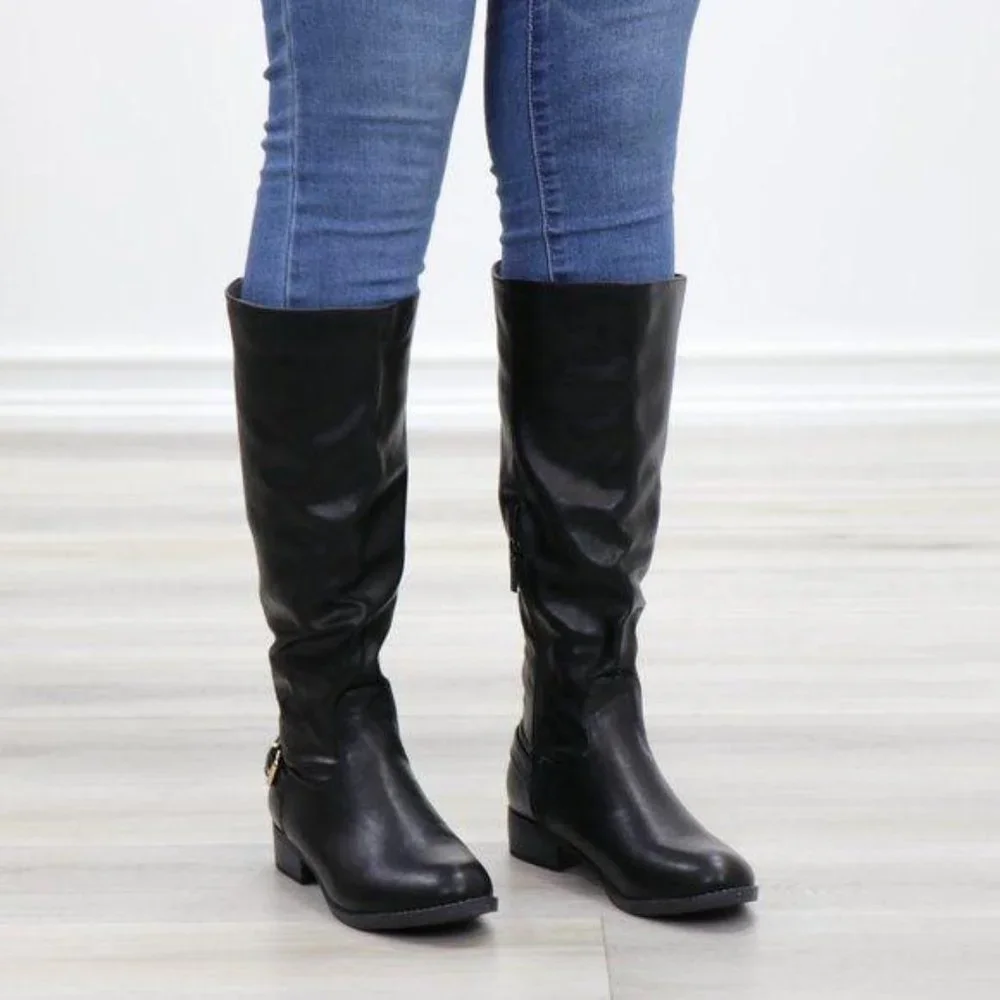 Rider Chick Mid Calf Boots Gold Buckle & Zipper - Picture 13 of 14